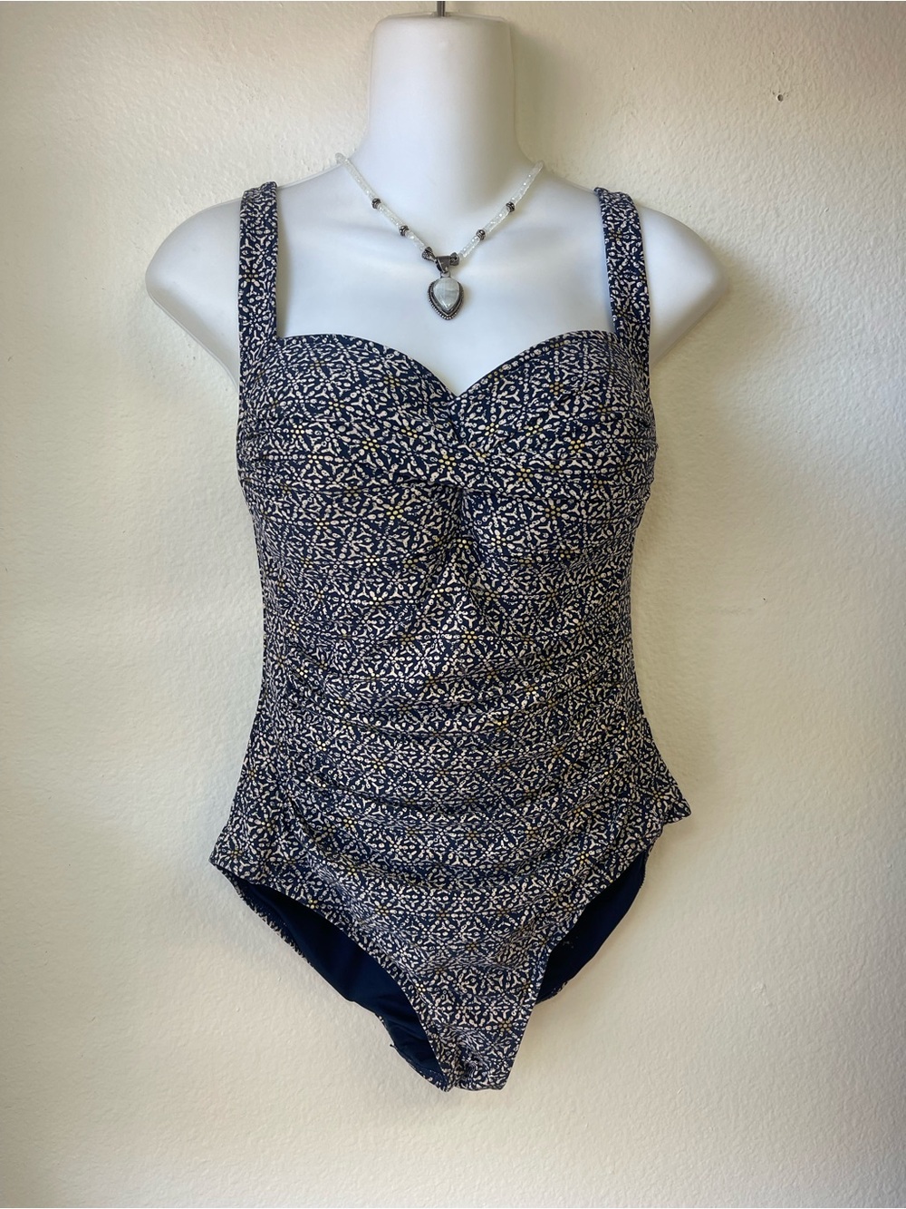 Navy Patterned Kids One-Piece Bodysuit with Sweetheart Neckline